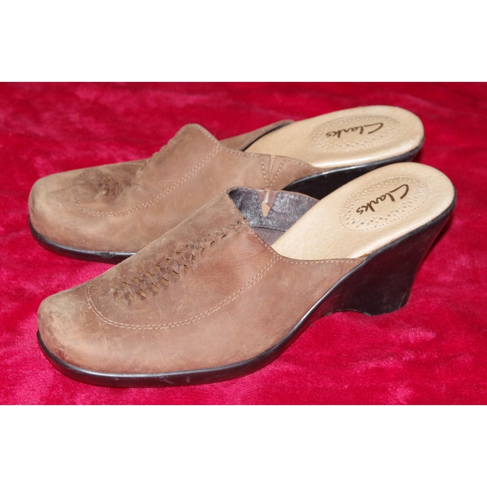 Clarks Leather Wedge Slides Mules Euc 8 Medium